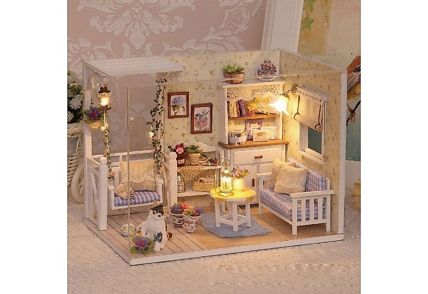LA CUTE Puppenhaus Kinderzimmer-Puppenhaus Set: Holzhaus mit Möbeln und LED günstig online kaufen