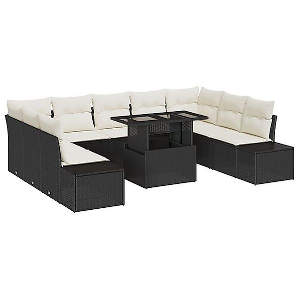 vidaXL Loungesofa 10-teiliges Garten-Sofa-Set mit Kissen Schwarz Poly Ratta günstig online kaufen