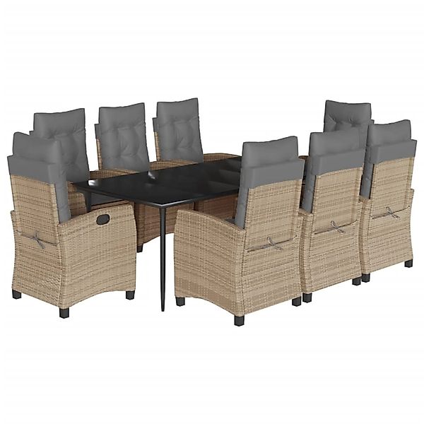 vidaXL 9-Tlg Garten-Essgruppe mit Kissen Beigemischung Poly Rattan 3212830 günstig online kaufen