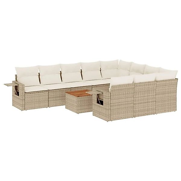 vidaXL 11-Tlg Garten-Sofagarnitur mit Kissen Beige Poly Rattan 3224742 günstig online kaufen