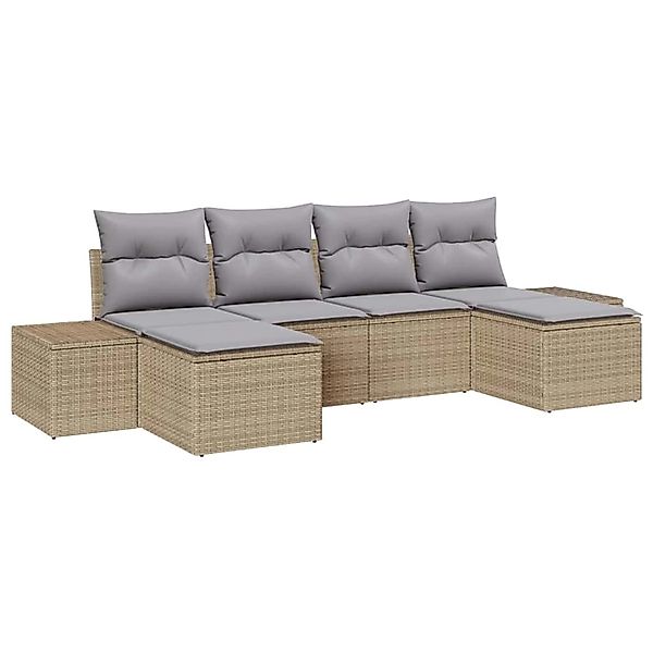 vidaXL Garten-Sofa-Set mit Kissen 6-Tlg Beige Poly Rattan 3347170 günstig online kaufen