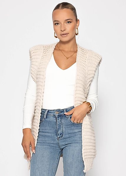 SASSYCLASSY Kurzweste Lange ärmellose Strickweste für günstig online kaufen