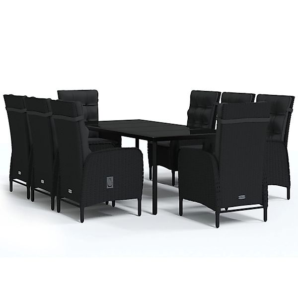 vidaXL 9-Tlg Garten-Essgruppe mit Kissen Schwarz 3099358 günstig online kaufen