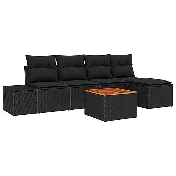 vidaXL Loungesofa 6-tlg. Garten-Sofagarnitur mit Kissen Schwarz Poly Rattan günstig online kaufen