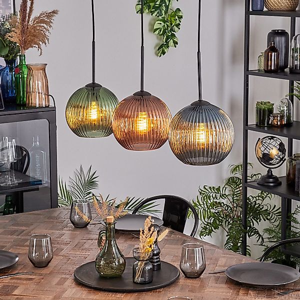 hofstein Hängeleuchte Hängelampe aus Metall/Riffelglas in günstig online kaufen