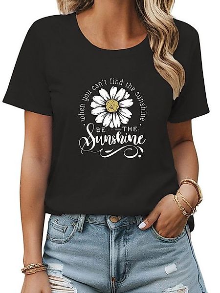 PYL Print-Shirt Damen Sommershirt Kurzarm mit Chrysantheme Ausgefallene Tee günstig online kaufen