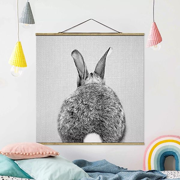 Stoffbild mit Posterleisten Hase von hinten Schwarz Weiß günstig online kaufen