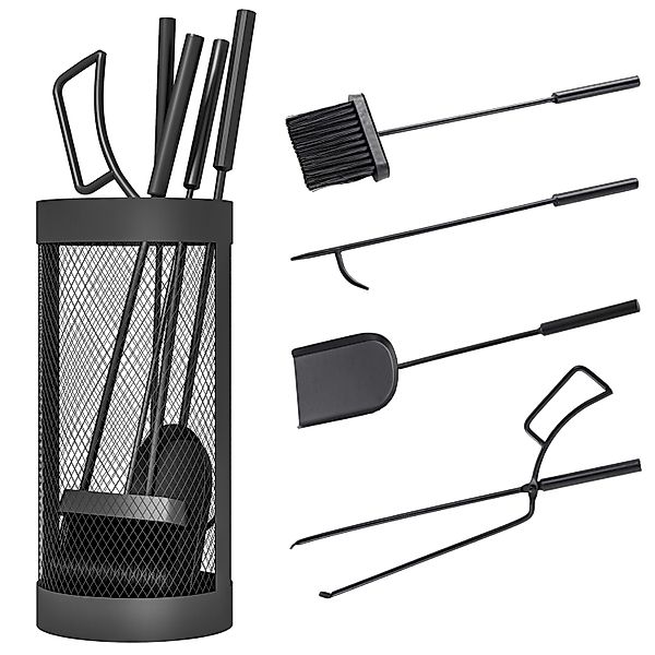 Outsunny Kaminbesteck Set 5-teilig Kaminzubehör Metall Schwarz günstig online kaufen