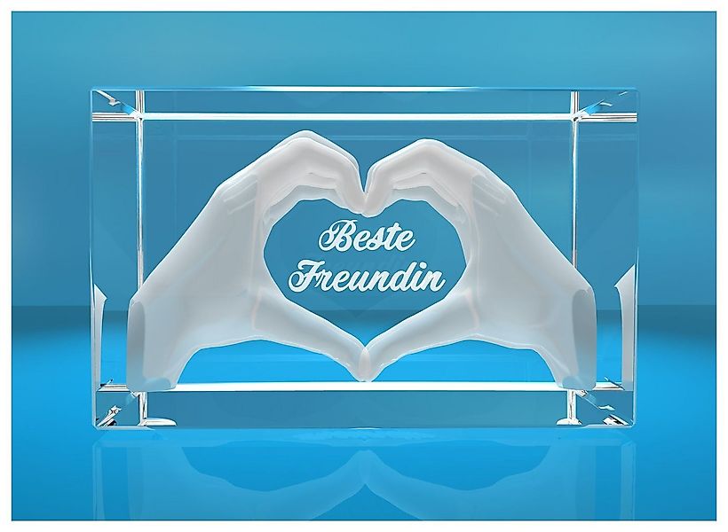 Dekofigur 3D Glasquader I Herz aus Händen mit Gravur I Text: Beste Freundin günstig online kaufen