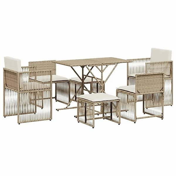 vidaXL 7-tlg Garten-Essgruppe mit Kissen Beige Poly Rattan Modell 38 günstig online kaufen