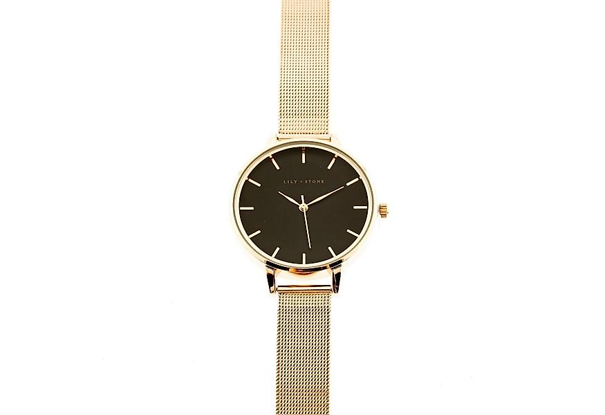 Lily + Stone Quarzuhr Armbanduhr, schwarzes Zifferblatt, schwarze Schnalle günstig online kaufen