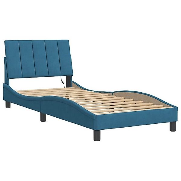 vidaXL Bett Bettgestell mit LED ohne Matratze "Hanko" Blau 90x200 cm Samt günstig online kaufen