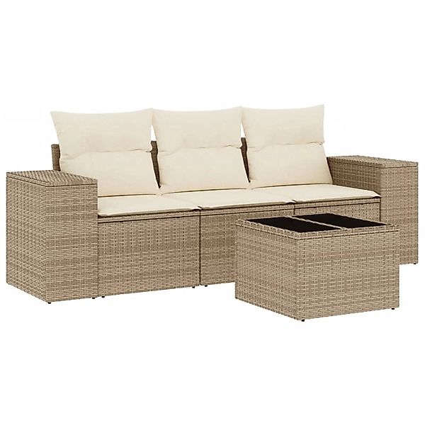 vidaXL 4-Tlg Garten-Sofagarnitur mit Kissen Beige Poly Rattan 3254605 günstig online kaufen
