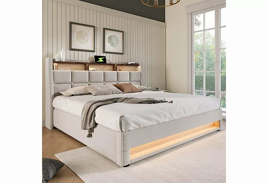 OKWISH Polsterbett Bett (LED Doppelbett Jugendbett mit Lattenrost und usb), günstig online kaufen