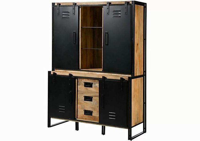 Massivmoebel24 Buffet (Mango 150x55x200 natur lackiert Metall / schwarz BLA günstig online kaufen