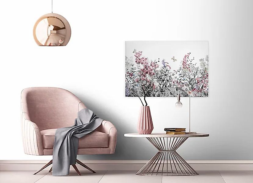 Bricoflor Leinwand Bild Mit Frühlingsblumen Und Schmetterling Blumenbild In günstig online kaufen
