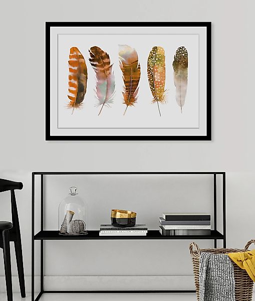 queence Bild »Bruno«, Federn-Kunst, HD Premium Poster-Druck inkl. Holzrahme günstig online kaufen