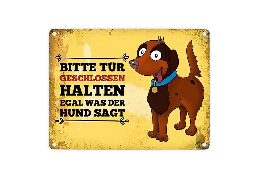 speecheese Metallschild Metallschild mit Hunde Motiv und Spruch: Bitte Tür günstig online kaufen