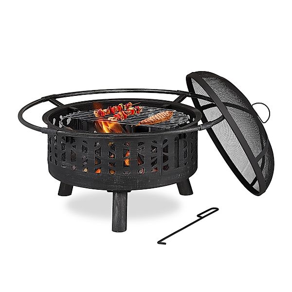 relaxdays Feuerschale mit Grillrost & Funkenschutz günstig online kaufen