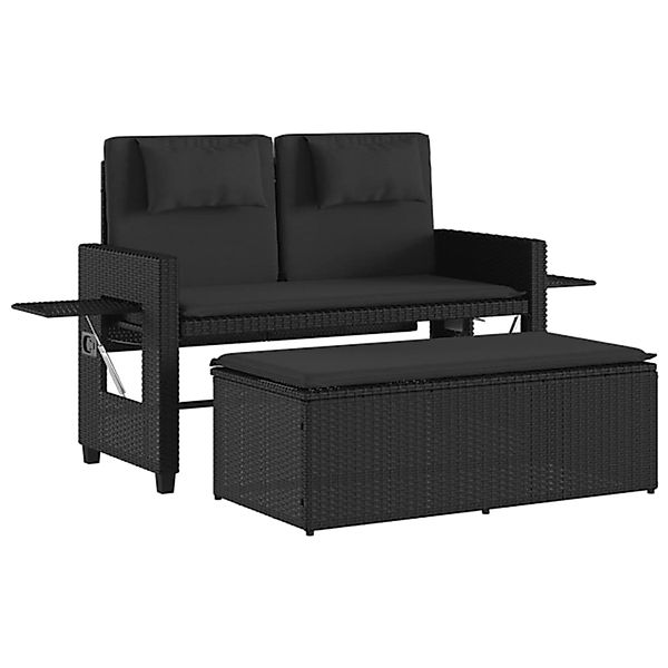 furnicato Gartenbank Verstellbar mit Kissen Schwarz Poly Rattan günstig online kaufen