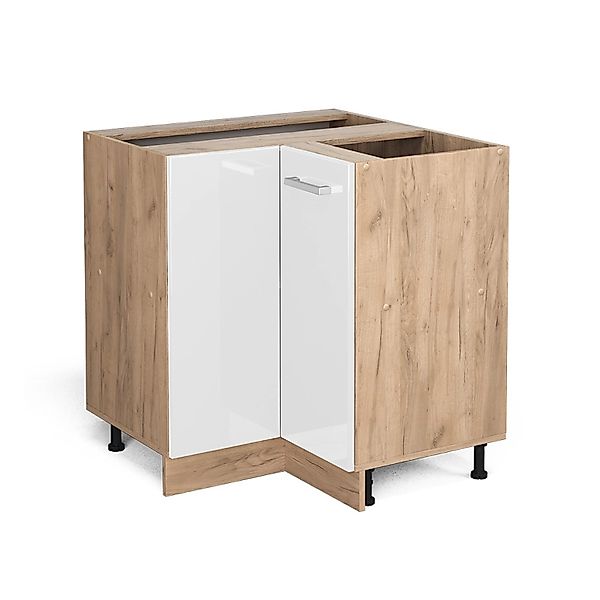 Vicco Eckunterschrank R-Line Weiß Hochglanz/Goldkraft Eiche 76 cm ohne Arbe günstig online kaufen