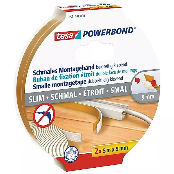 Tesa Powerbond Montageband schmal 2 Stück 5 m x 9 mm günstig online kaufen
