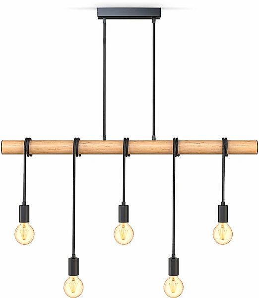 B.K.Licht Pendelleuchte »BK_PL1339 Holz-Pendellampe, Schwarz matt, Hängelam günstig online kaufen