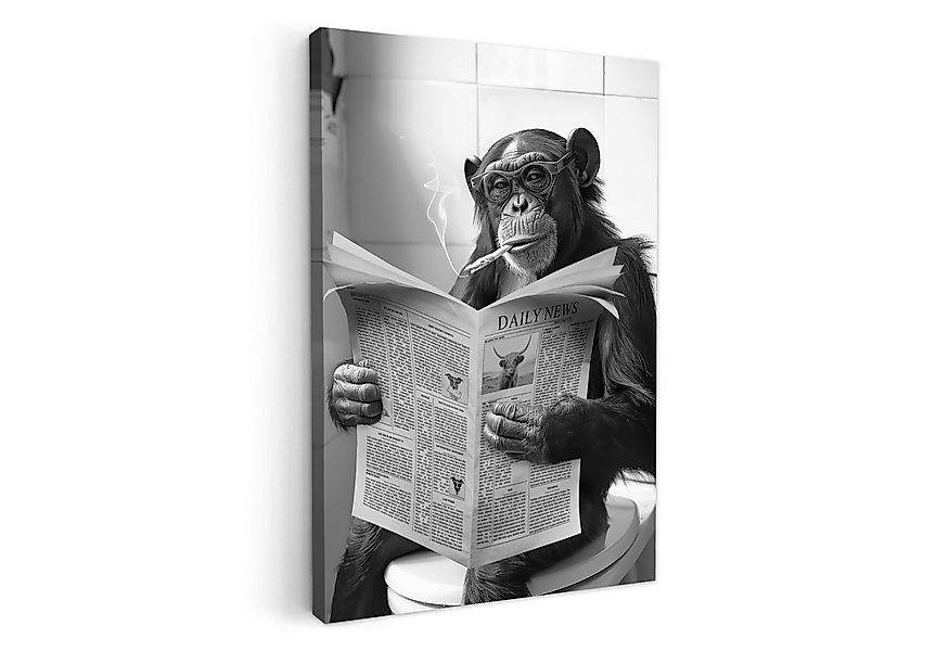 OneMillionCanvasses® Leinwandbild Schimpanse - Affe - Zeitung - Toilette - günstig online kaufen