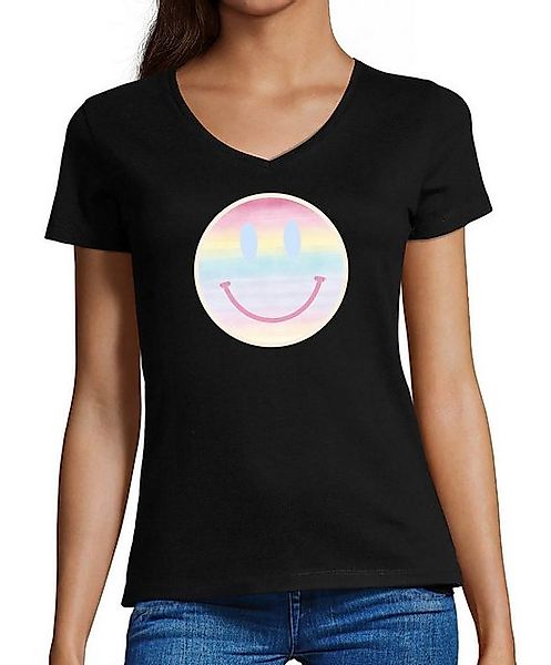 MyDesign24 T-Shirt Damen Print Shirt - Lächelnder pastellfarbenes Gesicht V günstig online kaufen