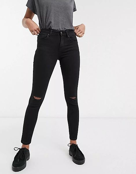 Bershka – Enge, schwarze Push-up-Jeans mit Knierissen günstig online kaufen