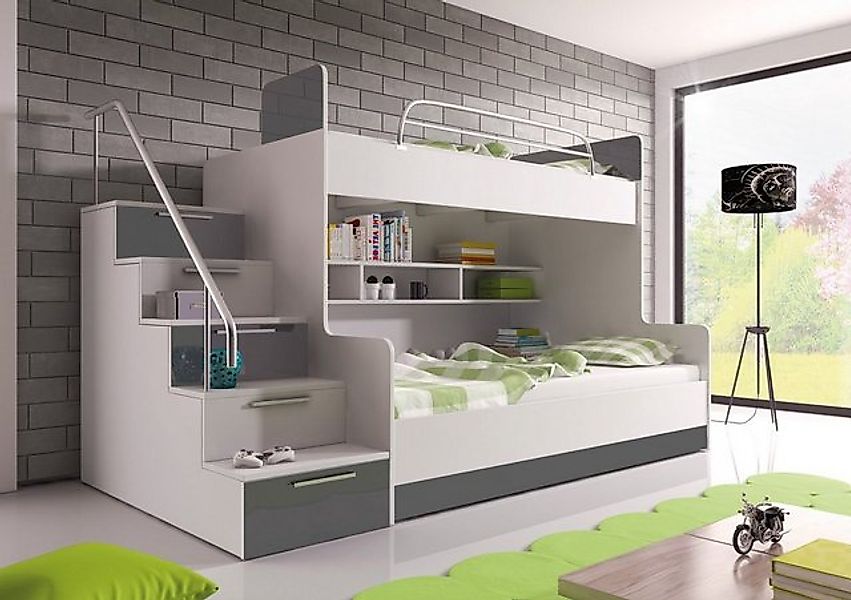 JVmoebel Kinderbett Doppelstockbett Etagenbett Hochglanz Hochbett FARBE SCH günstig online kaufen