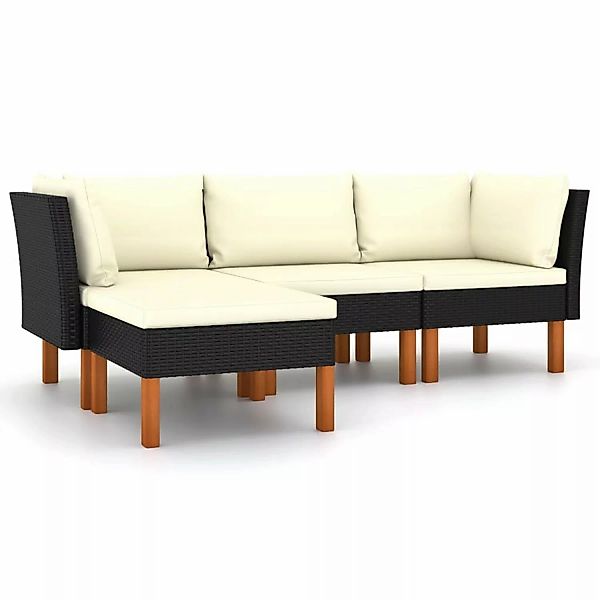 4-tlg. Garten-lounge-set Mit Kissen Poly Rattan Schwarz günstig online kaufen