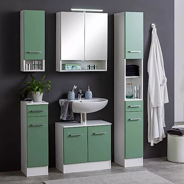 Badezimmermöbelset in Grün und Weiß 110 cm breit (fünfteilig) günstig online kaufen