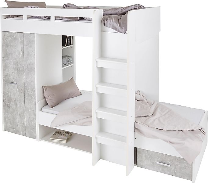 Begabino Hochbett "MAXI" mit 2 Liegeflächen, Kleiderschrank und Regalen günstig online kaufen