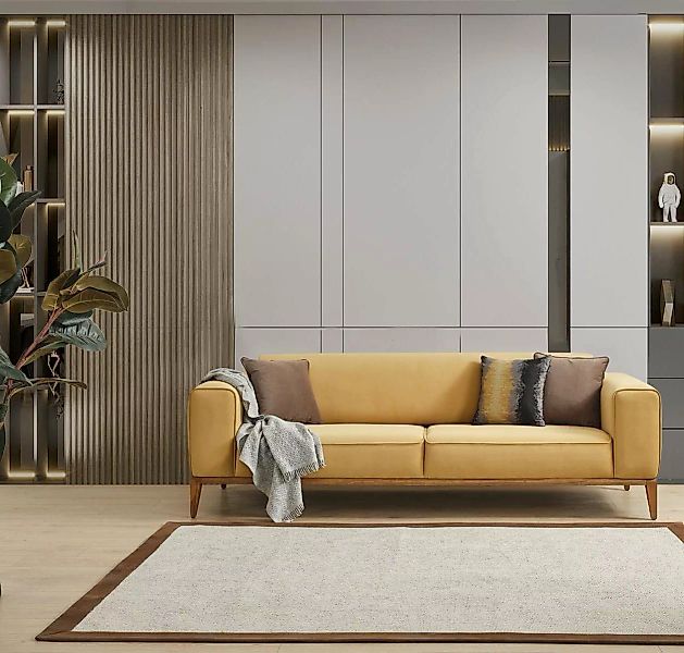 JVmoebel Sofa Dreisitzer Sofa 3 Sitzer Sofas Stoff Gelb Wohnzimmer Luxus Mo günstig online kaufen