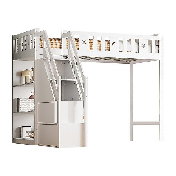 Merax Etagenbett 90x200cm mit Regalen, Hochbett mit Stauraumtreppe und Schu günstig online kaufen