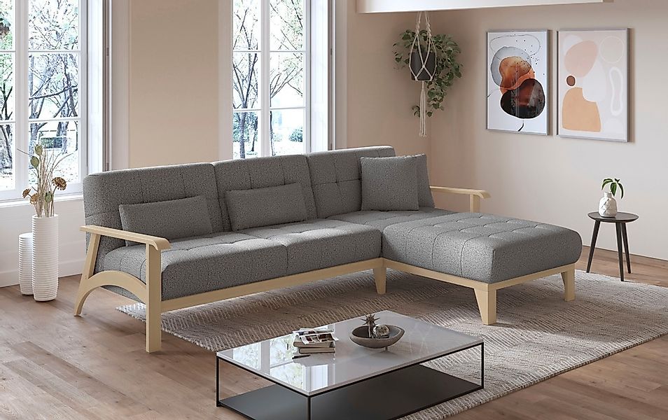 sit&more Ecksofa "Billund L-Form", Armlehnen aus eichefarbigem Buchenholz, günstig online kaufen