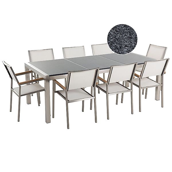 Beliani Gartentisch Set GROSSETO Grau Weiss Silber 100x220x87 günstig online kaufen