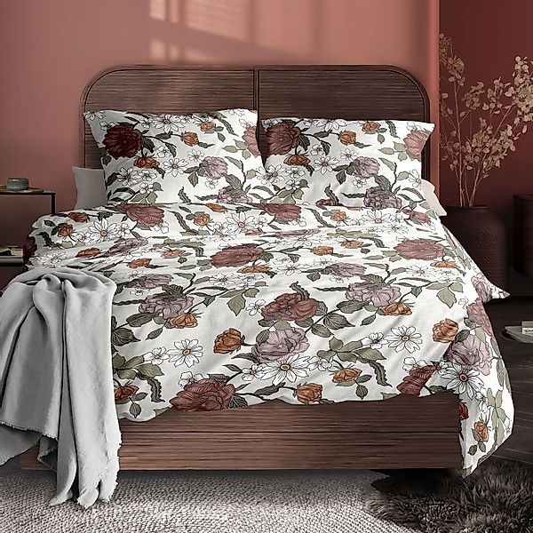 Irisette Mako Satin Bettwäsche Wave 8625-50 Blumen Greige Grün 135x200 günstig online kaufen