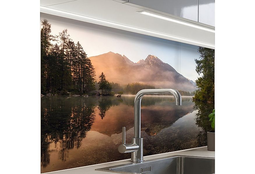 KitchenYeah Küchenrückwand selbstklebend Landschaft - Nebel - Wasser - Bäum günstig online kaufen