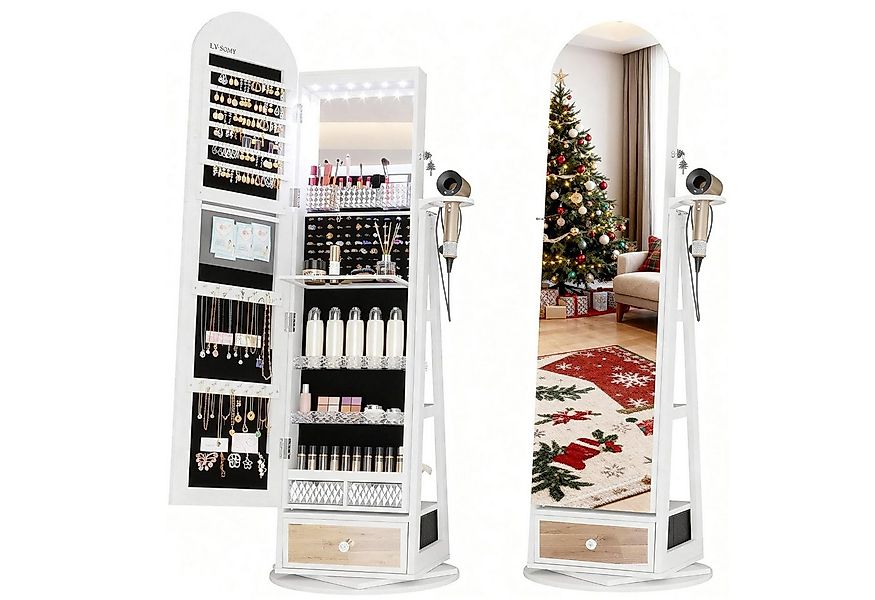 LVSOMT Schmuckschrank 360° Drehbar, LED Bogen Schmuckschrank mit Spiegel, 1 günstig online kaufen
