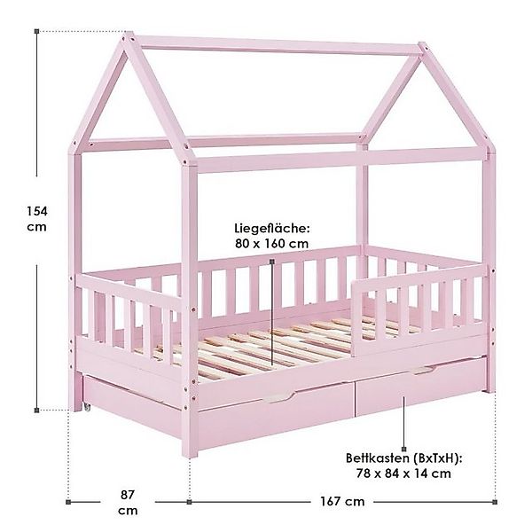 Juskys Kinderbett Marli, 80x160 cm, mit Dach, 2 Bettkästen, Rausfallschutz, günstig online kaufen