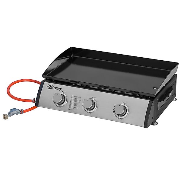 Outsunny Gasgrillplatte mit 3 Brennern, Antihaft-Grillplatte mit höhenverst günstig online kaufen