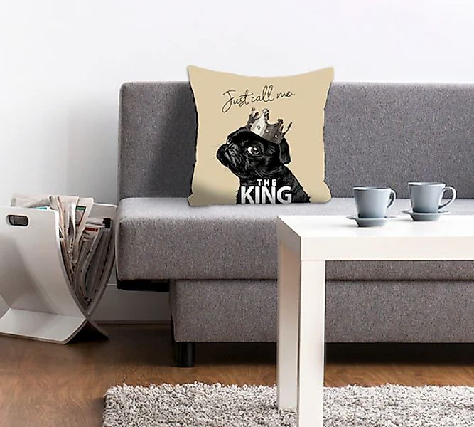queence Dekokissen "JUST CALL ME THE KING" mit einem Mops mit Krone günstig online kaufen