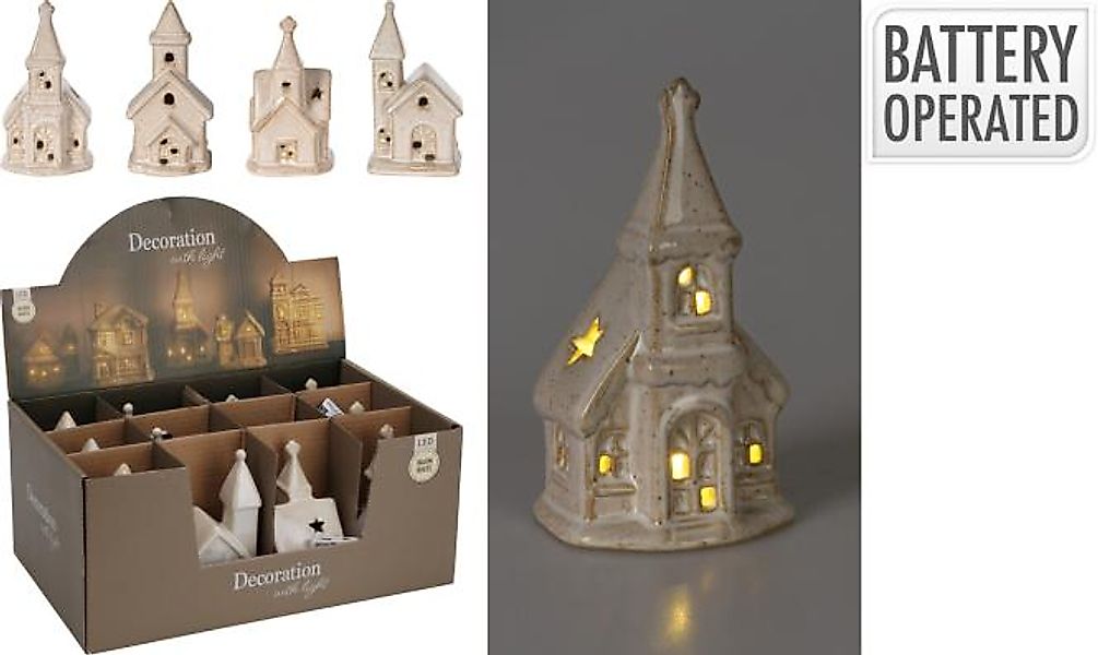 Deko-Figur KIRCHE 1 Stück ca. 11 cm inkl. LED 4 Sorten unsortiert Beige günstig online kaufen