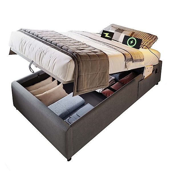 VISTEFLY Polsterbett Polsterbett 90x200 mit Stauraum & USB-C, Baumwolle gra günstig online kaufen