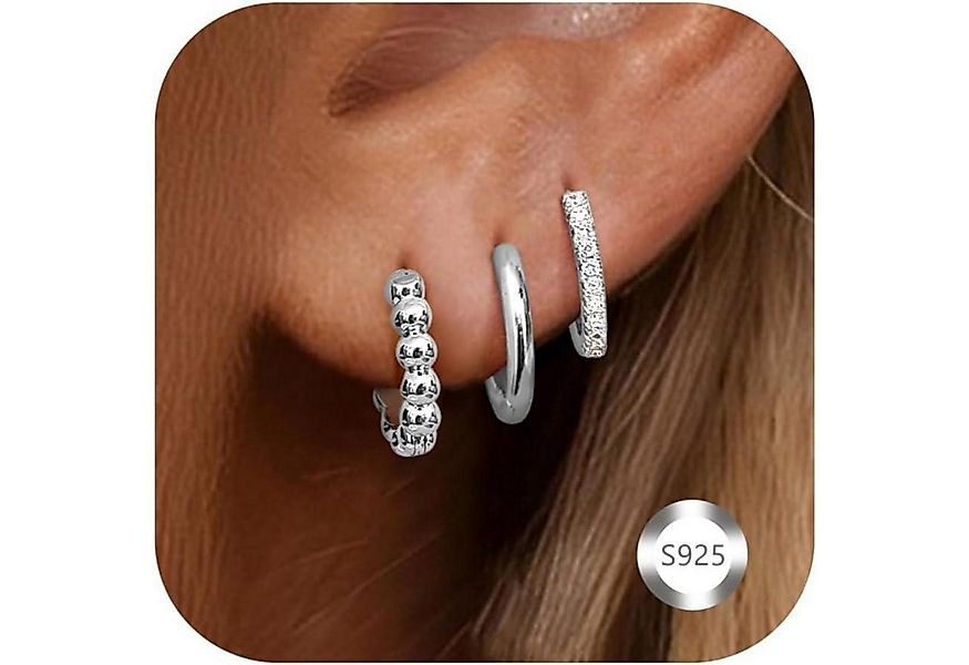 LuxusKollektion Creolen-Set 3 Paar Ohrringe Damen Creolen Silber 925 Golden günstig online kaufen