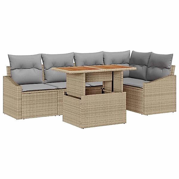 vidaXL Garten-Sofa-Set mit Speicher 6-Tlg Beige Poly Rattan 3358576 günstig online kaufen