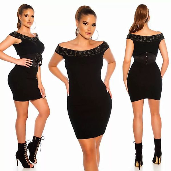 Koucla Minikleid Kleid off sholder Carmenausschnitt Strass Logo sexy Mini M günstig online kaufen