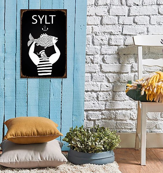 queence Metallbild "Sylter Fisch" Schriftzug  Schriftzüge  Schwarz-Weiß 1 S günstig online kaufen